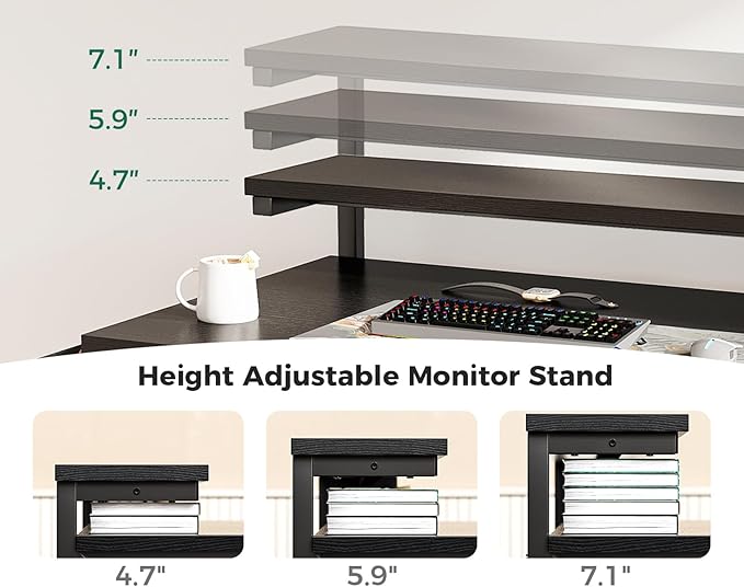 KKL 40 inch Small Computer Desk with Adjustable Monitor Stand, Home Office Desk & Workstation with Storage Shelves, Reversible Work Writing Study Table for Bedroom, Black - LeafyLoom