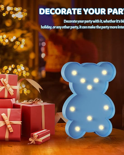 Blue Bear Decor, Battery Powered Bear Night Light for Kids, Pink Party Decorations, Baby Night Light for Bedroom, Toddler Night Lights, Girls Room Decor - LeafyLoom