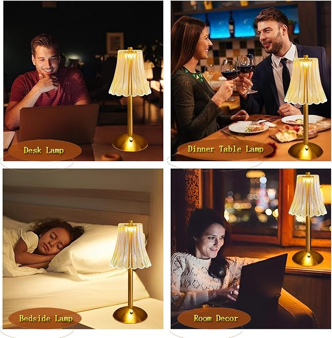 Table Lamps for Nightstand,3 Colors Crystal Table Lamp,LED Night Light,Cordless Lamp Vintage Lamp,Rechargeable Touch Control Small Desk Lamp,Bedside Lamps for Living Bedroom Bathroom Room Bar Lamp - LeafyLoom