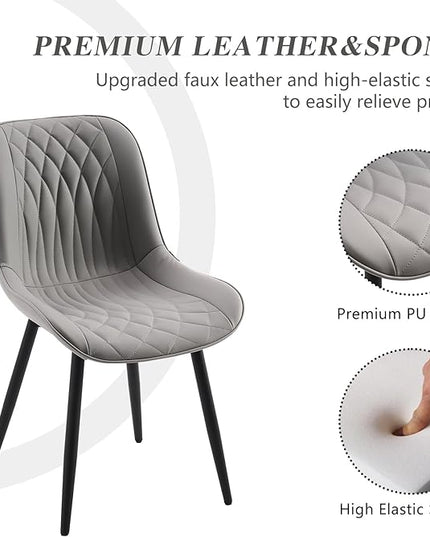 YOUNIKE Grey Dining Chairs set of 2 with High Backs Mid Century Modern Kitchen & Dining Room Chairs PU Faux Leather Upholstered sillas de comedor Comfortable Large Padded Accent Chairs with Metal Legs - LeafyLoom