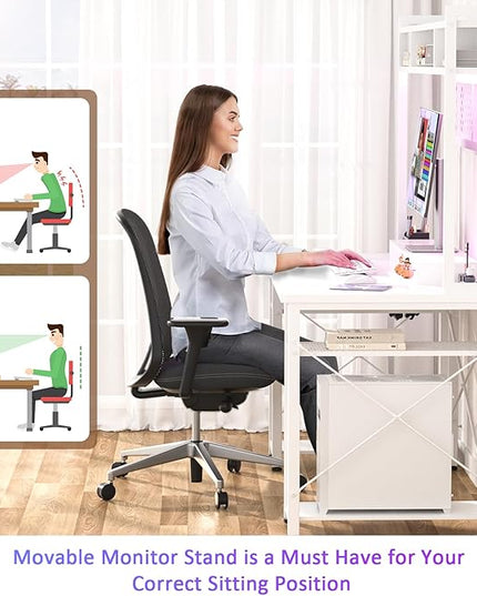 armocity 2024 Upgrade Gaming Desk with Hutch, 48'' Magic Computer Desk with LED Lights and Outlets, Reversible Workstation Desk with Pegboard and Monitor Stand, 48 Gamer Desk PC Table, White - LeafyLoom