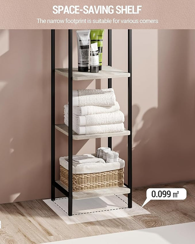 Bookcase Bookshelf, Narrow Book Shelf, Industrial Coner Shelf Storage Organizer, Slim Shelving Unit for Home Office, Living Room, Bedroom, Kitchen, 4-Tier Greige BC24405B - LeafyLoom
