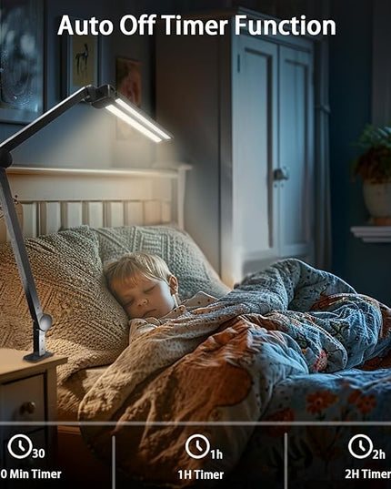 Desk Lamps for Home Office,3 Light Bars LED 4 Color Modes & 5 Brightness Table Lamp,24W Auto Off Timer Memory Function Drafting Desk Light with Clamp,Eye-Friendly Workbench Architect - LeafyLoom