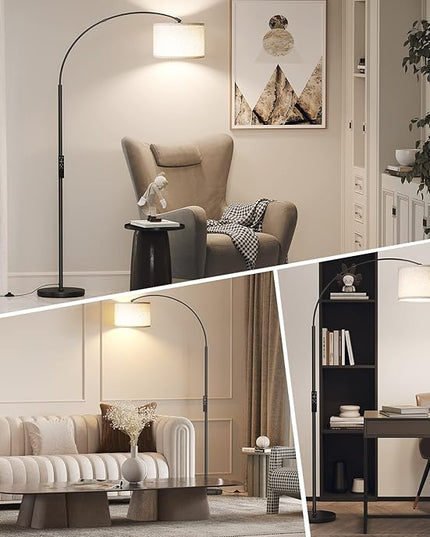 SUNMORY Arc Floor Lamp with Remote,Modern Floor Lamp with Stepless Dimmable Bulb,75″Height Tall Lamp for Living Room with Hanging Drum Shade and Weighted Base.Mid Century Standing Lamp for Bedroom - LeafyLoom