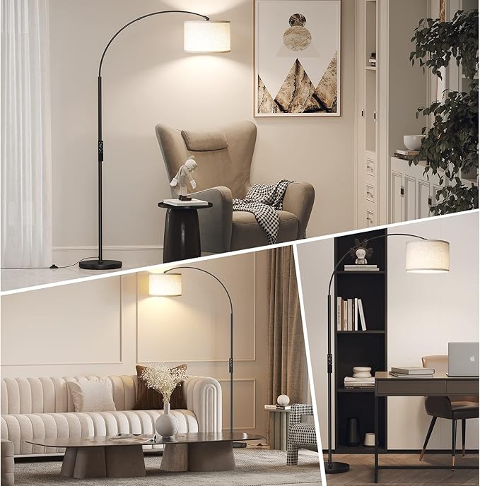 SUNMORY Arc Floor Lamp with Remote,Modern Floor Lamp with Stepless Dimmable Bulb,75″Height Tall Lamp for Living Room with Hanging Drum Shade and Weighted Base.Mid Century Standing Lamp for Bedroom - LeafyLoom