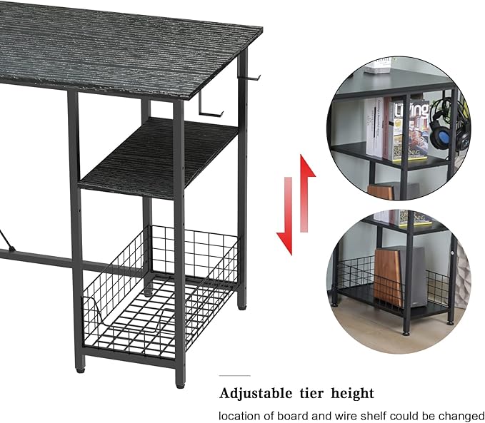 X-cosrack 88.5inch Large L-Shaped Computer Desk with Storage Shelves Drawer, Home Office Writing Corner Desk, 2 Person Long Desk PC Laptop Workstation with Hooks Storage Bag Cable Hole-Black - LeafyLoom