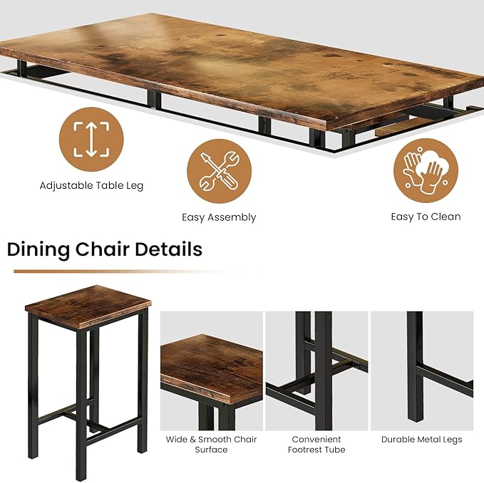 DKLGG Dinner Table Set for 4, Modern Kitchen Table and Chairs for 4 Wooden Top and Adjustable Metal Legs, Small Dining Room Table Set 5 Pieces Compact Design for Small Space - LeafyLoom
