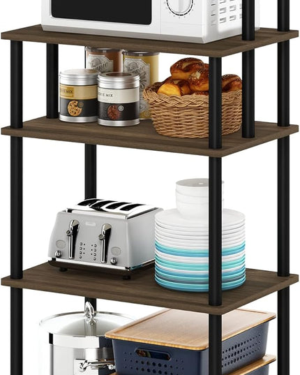 Furinno Turn-N-Tube 5-Tier Toolless Kitchen Storage Cart with Lockable Wheels, Columbia Walnut/Black - LeafyLoom