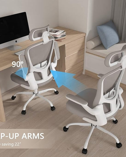 Office Chair, High Back Ergonomic Desk Chair, Breathable Mesh Desk Chair with Adjustable Lumbar Support and Headrest, Swivel Task Chair with flip-up Armrests, Executive Chair for Home Office - LeafyLoom