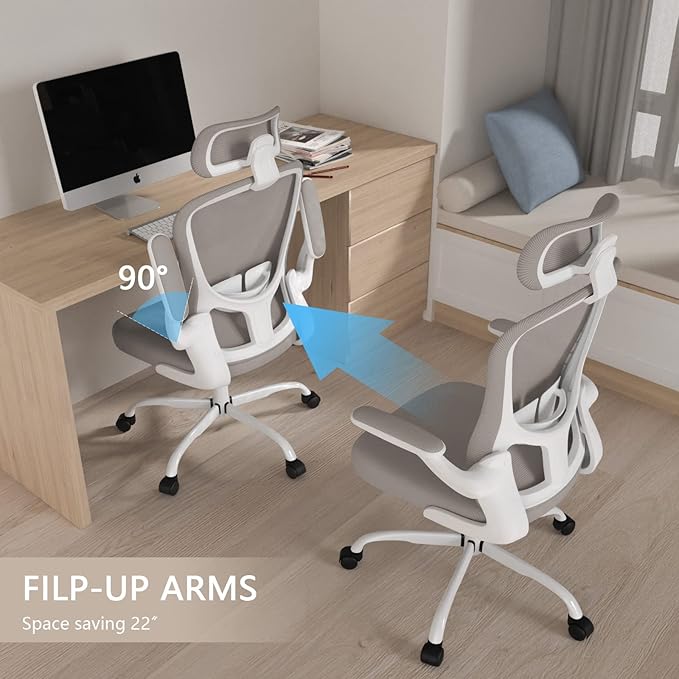 Office Chair, High Back Ergonomic Desk Chair, Breathable Mesh Desk Chair with Adjustable Lumbar Support and Headrest, Swivel Task Chair with flip-up Armrests, Executive Chair for Home Office - LeafyLoom