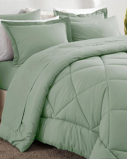 CozyLux Queen Comforter Set with Sheets 7 Pieces Bed in a Bag Sage Green All Season Bedding Sets with Comforter, Pillow Shams, Flat Sheet, Fitted Sheet and Pillowcases - LeafyLoom