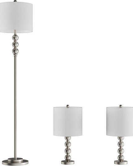 Lavish Home Table and Floor Lamps - Set of 3 Matching Modern Stacked Balls Lighting Energy-Efficient LED Bulbs Included - LeafyLoom