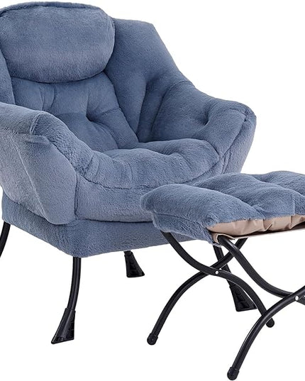 LITA Lazy Chair with Ottoman, Modern Accent Leisure Upholstered Sofa Chair, Lounge Reading Chair with Armrests and a Side Pocket for Living Room, Bedroom & Small Space, Plush Light Blue - LeafyLoom