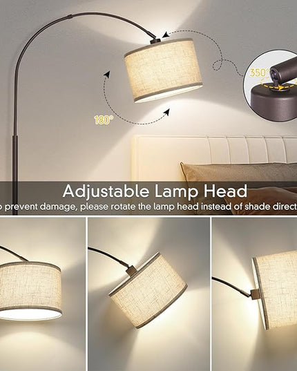 Floor Lamp for Living Room, Arc Floor Lamp with Adjustable Head, Modern Arched Floor Lamp with On/Off Pedal Switch, Over Couch Tall Standing Hanging Light for Reading, Bedroom, Office (Brown) - LeafyLoom