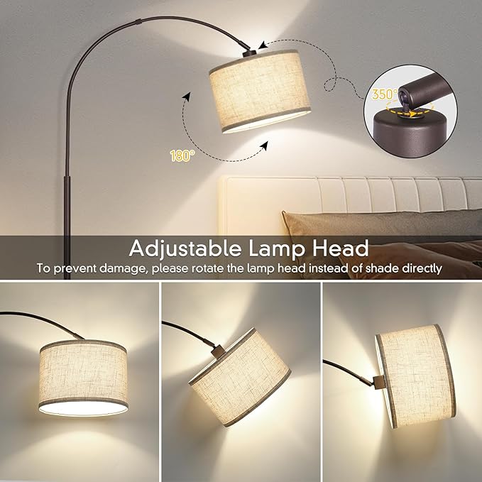 Floor Lamp for Living Room, Arc Floor Lamp with Adjustable Head, Modern Arched Floor Lamp with On/Off Pedal Switch, Over Couch Tall Standing Hanging Light for Reading, Bedroom, Office (Brown) - LeafyLoom