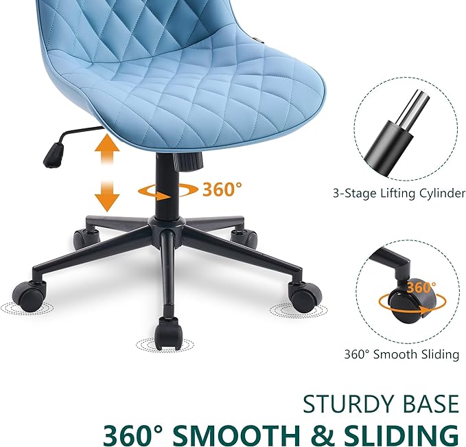 YOUNUOKE Office Chair Desk Chair with Wheels, Thick Upholstery Armless Computer Chair, Small Cute Office Chair Faux Leather Swivel Desk Chairs Task Chairs, Blue - LeafyLoom