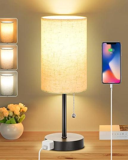 Dott Arts Table Lamp for Bedroom, 3-Color Bedside Lamps with Pull Chain, Bedroom Table Lamps for Nightstand,Small Lamp for Living Room, Bulb Included - LeafyLoom