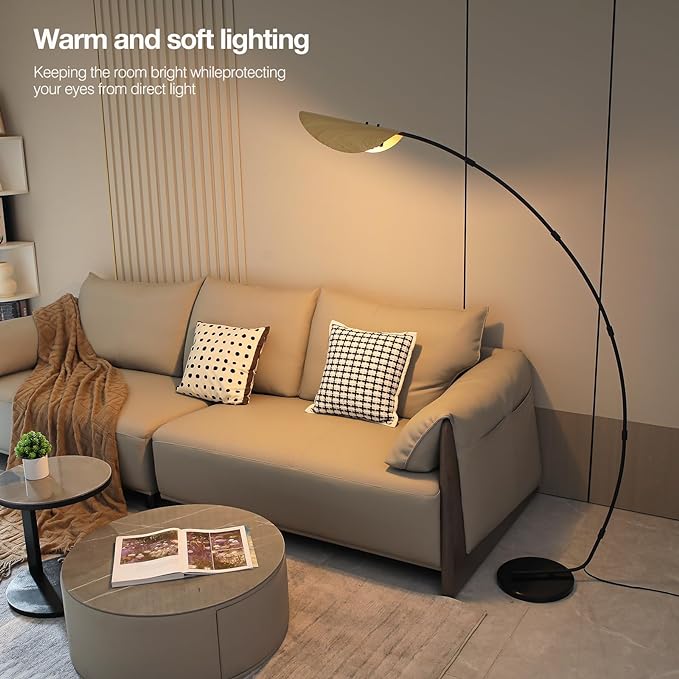 AIDENOEY Arc Floor Lamps for Living Room,Modern Standing Lamp with Leaf Type Lampshade，Over Couch Reading Lamps for Bedroom，Corner Lamp with Foot Switch，Tall Lamp for Home,Office(Bulb Included) - LeafyLoom