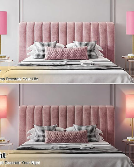 Luvkczc Minimalist Table Lamp Set of 2, Nightstand Lamp for Bedroom Living Room, Modern Pull Chain Bedside Lamp with Marble Base, Fabric Shade, Small Desk Lamp for Home, Office, Reading,Pink - LeafyLoom