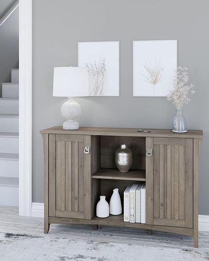 Bush Furniture Salinas Accent Storage Cabinet with Doors in Driftwood Gray - LeafyLoom