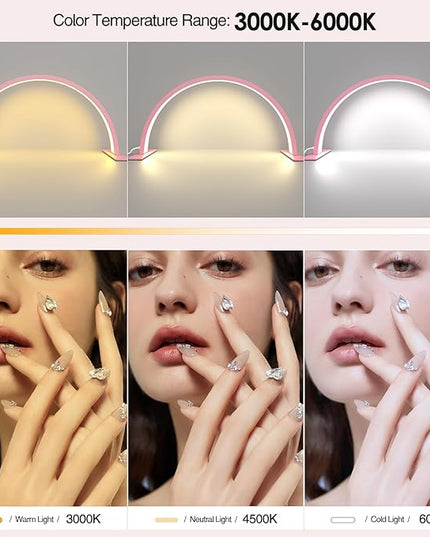 Half Moon Light Nail Desk Lamp, Arch Light for Nail Techs, 22'' Pro Table Lamp for Nails,Tattoo,Eyebrows,Lash Extensions, Skincare, Nail Tech Lamp | Manicure Led Light | Lash Tech Light - LeafyLoom