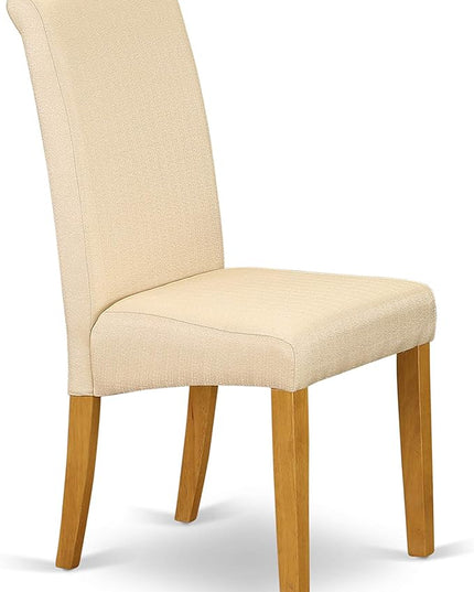 East West Furniture ANBA5-OAK-02 5 Piece Set for 4 Includes a Round Kitchen Table with Pedestal and 4 Light Beige Linen Fabric Parson Dining Chairs, 36x36 Inch - LeafyLoom