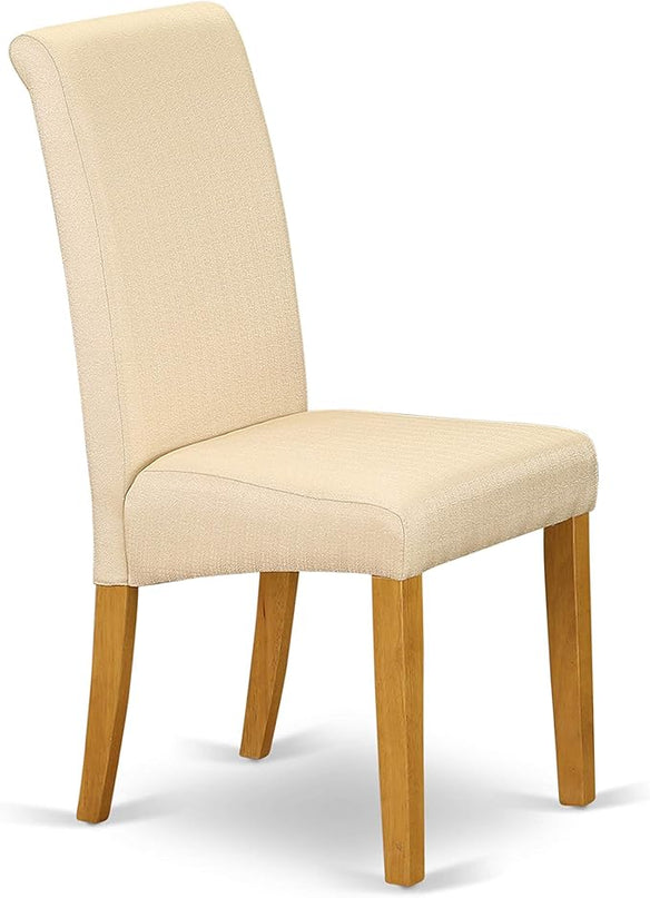 East West Furniture ANBA5-OAK-02 5 Piece Set for 4 Includes a Round Kitchen Table with Pedestal and 4 Light Beige Linen Fabric Parson Dining Chairs, 36x36 Inch - LeafyLoom