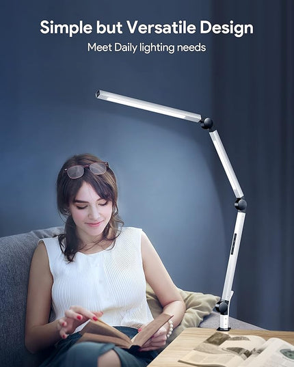 MediAcous LED Desk Lamp with Clamp, Dual Light Desk Lamp with Swing Arm, Dimmable 4 Color Modes & 4 Brightness Table Lamp, Eye-Caring Clip-on Lamp with Memory Function for Home Office, White - LeafyLoom