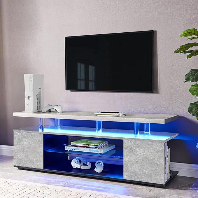 NicBex TV Stand for 70 Inch TV LED Gaming Entertainment Center Media Storage Console Table with Large Sliding Drawer & Side Cabinet for Living Room,Bedroom,63 Inch,Grey - LeafyLoom