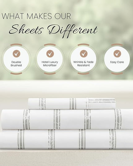 Linen Market 3 Piece Twin Bedding Sheet Set (Light Gray Lines) - Sleep Better Than Ever with These Ultra-Soft & Cooling Bed Sheets for Your Twin Size Bed - Deep Pocket Fits 16" Mattress - LeafyLoom