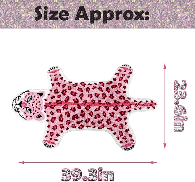 Leopard Shaped Rug Animals Bath Mat Rug Non-Slip Bathroom Door Mat for Bedroom Bathroom Kitchen Cartoon Area Rug for Bathroom Tub Soft Bathtub Mat Home Decor Pink - LeafyLoom