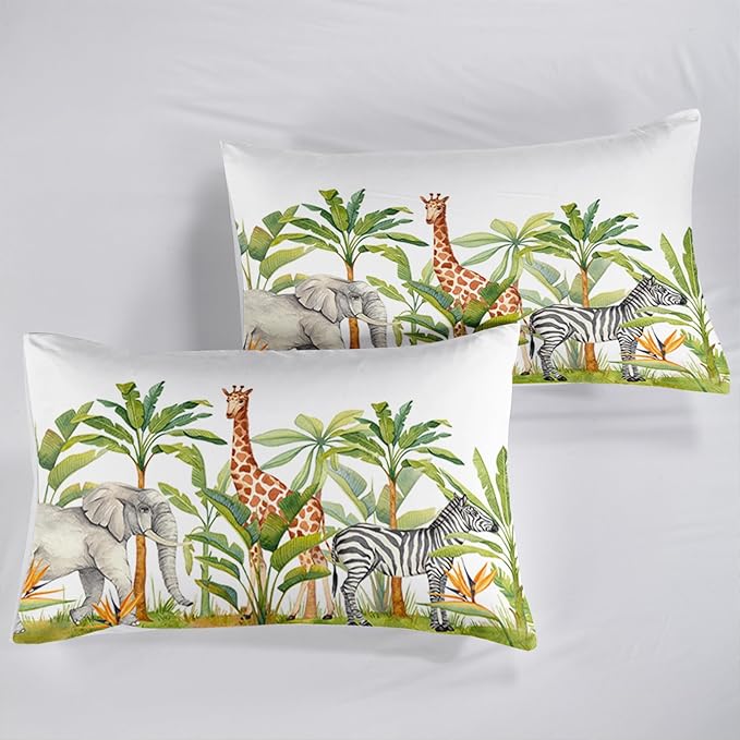 Wild Animal Comforter King Size,Elephant Giraffe Zebra Kids Comforter Set,3Pcs Bedding Set Printed Comforter with 2 Pillowcases,Down Alternative,Soft and Lightweight - LeafyLoom