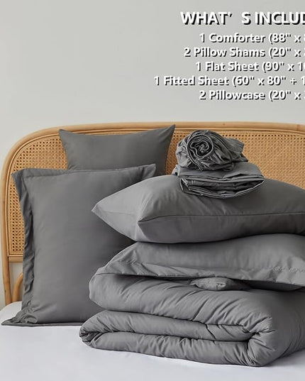 King bed in a bag 7 pieces bedding comforter set with Comforter and Sheets Grey King bed set with sheets,Pillow Shams, Flat Sheet, Fitted Sheet and Pillowcases - LeafyLoom