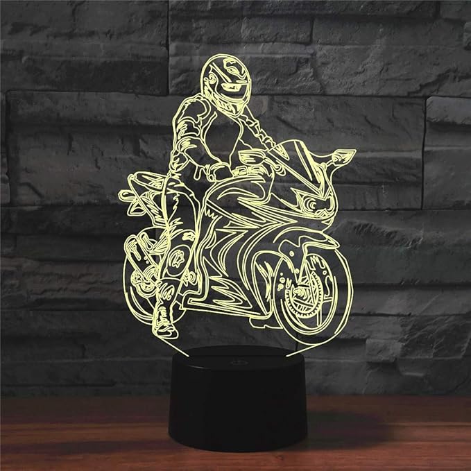 Creative Motorcycle 3D Night Light Illusion Lamp USB Powered Touch Switch Remote Control LED Decor 3D Lamp 7/16 Colors Changing Children Kids Toy Christmas Xmas Brithday Gift - LeafyLoom