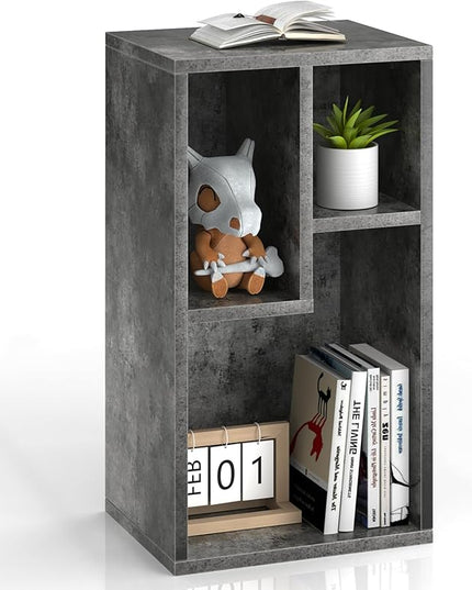 VECELO 3-Cube Open Bookcase, Small Bookshelf with Height Difference Shelves for Most Books, Horizontal Available, 2-Tier Storage Organizer for Home Office, Living Room, Grey - LeafyLoom