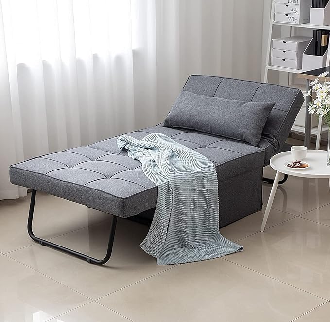 Sofa Bed,4 in 1 Multi Function Folding Ottoman Sleeper Bed,Modern Convertible Chair Adjustable Backrest Couch for Living Room Small Room Apartment,Light Grey - LeafyLoom