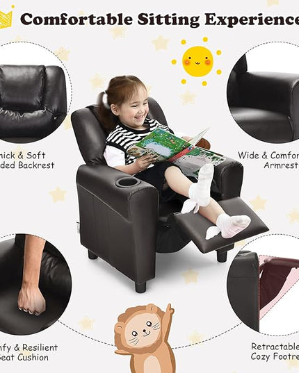 ARLIME Kids Recliner chair, toddler Armchair Upholstered Couch with Cup Holder, Backrest, baby Leather sofa with Headrest and Footrest, Child Furniture for Ages 2-7 - LeafyLoom