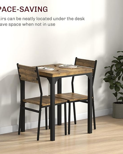 HOMCOM 3 Piece Dining Table Set for 2, Modern Kitchen Table and Chairs, Dining Room Set for Breakfast Nook, Small Space, Apartment, Space Saving, Rustic Brown - LeafyLoom