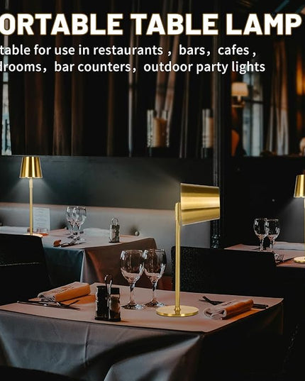 Cordless Table Lamp,Portable LED Desk Lamp, Battery Operated, 3 Color Stepless Dimming Up, for Restaurant/Bedroom/Bars/Outdoor Party/Camping/Coffee Shop Night Light。 (Gold) - LeafyLoom