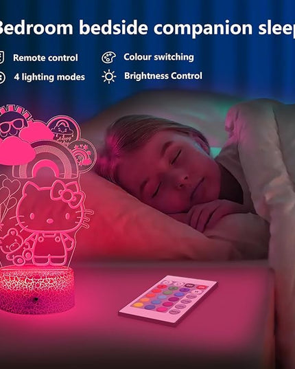 Kitty Night Light for Kids, Kitty Lamp Girl Cute Led Cat Night Light 16 Colors Dimmable Kitty Decor Lamp with Remote & Luminous Base, Bedroom Decoratio Gifts for Christmas Birthday Girls - LeafyLoom