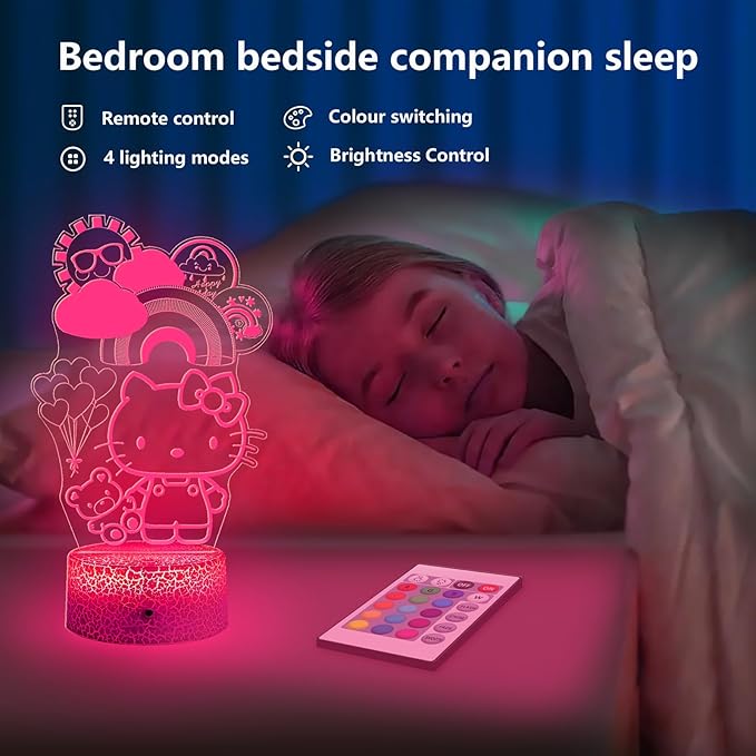 Kitty Night Light for Kids, Kitty Lamp Girl Cute Led Cat Night Light 16 Colors Dimmable Kitty Decor Lamp with Remote & Luminous Base, Bedroom Decoratio Gifts for Christmas Birthday Girls - LeafyLoom