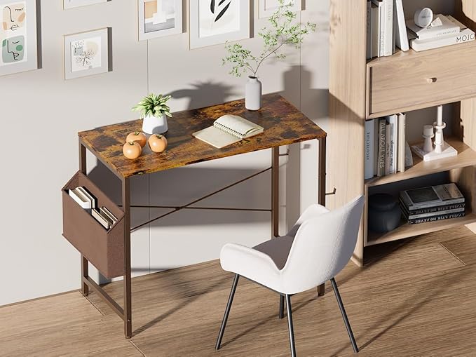 Pamray 32 Inch Computer Desk for Small Spaces with Storage Bag, Home Office Work Desk with Headphone Hook, Small Office Desk Study Writing Table - LeafyLoom