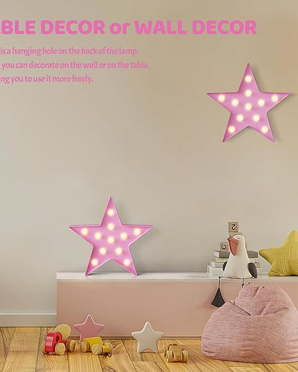 Pink Star Night Light for Kids, Battery Powered Birthday Party Decorations, Kids Room Decor for Bedrooms, Baby Night Light, Toddler Room Decor, Pink Room Decor, Pink Wall Decor for Bedroom - LeafyLoom