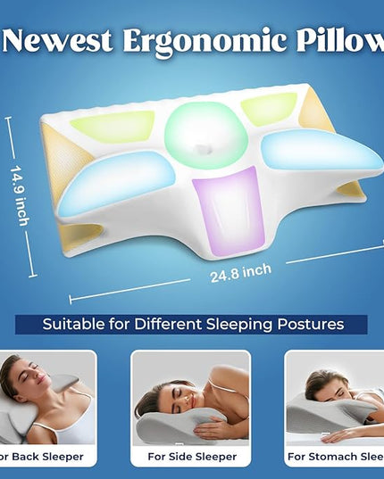 Cervical Pillow for Neck Pain Relief, Cooling Contour Memory Foam Pillows Support Odorless Ergonomic Neck Pillow Adjustable Orthopedic Bed Pillow for Side Back Stomach Sleeper with Pillowcase - LeafyLoom