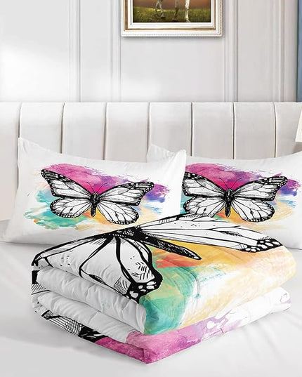 CVHOUSE Butterfly Bedding Set,Butterfly Comforter Twin,Butterfly Comforter Set for Girls Kids Teens,Butterflies Quilt Set with 1 Comforter and 2 Pillow Cases- 3 Piece - LeafyLoom