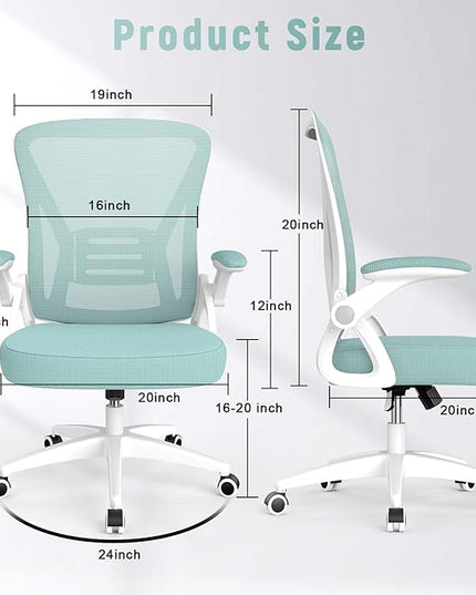 naspaluro Ergonomic Office Chair, Mid Back Desk Chair with Adjustable Height, Swivel Chair with Flip-Up Arms and Lumbar Support, Breathable Mesh Computer Chair for Home/Study/Working, Green - LeafyLoom