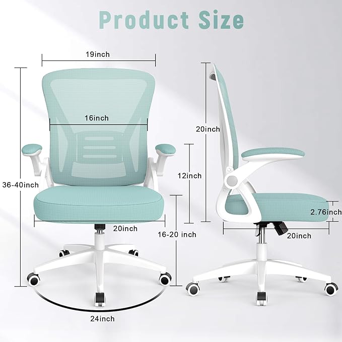 naspaluro Ergonomic Office Chair, Mid Back Desk Chair with Adjustable Height, Swivel Chair with Flip-Up Arms and Lumbar Support, Breathable Mesh Computer Chair for Home/Study/Working, Green - LeafyLoom