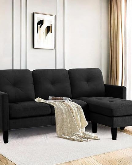 L-Shaped Sectional Modern Sofa - Convertible Sofa Sleeper Sofa Bed Couch Set with Reversible Chaise, Lounge Sofa Modular Cloud Sofa for Living Room Apartment Small Space (Black) - LeafyLoom