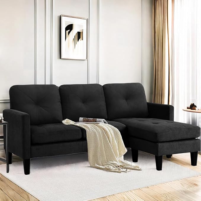 L-Shaped Sectional Modern Sofa - Convertible Sofa Sleeper Sofa Bed Couch Set with Reversible Chaise, Lounge Sofa Modular Cloud Sofa for Living Room Apartment Small Space (Black) - LeafyLoom