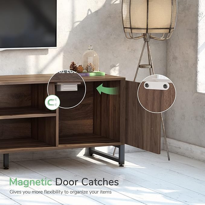 Novilla Media Console, TV Stand for TV's up to 58" Flat Screen Living Room Storage Cabinet Doors and Shelves Entertainment Center, 53 Inches, Walnut - LeafyLoom